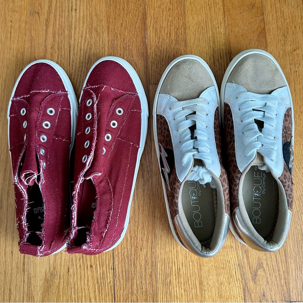 Pair Red and Leopard Print Corky’s Sneakers